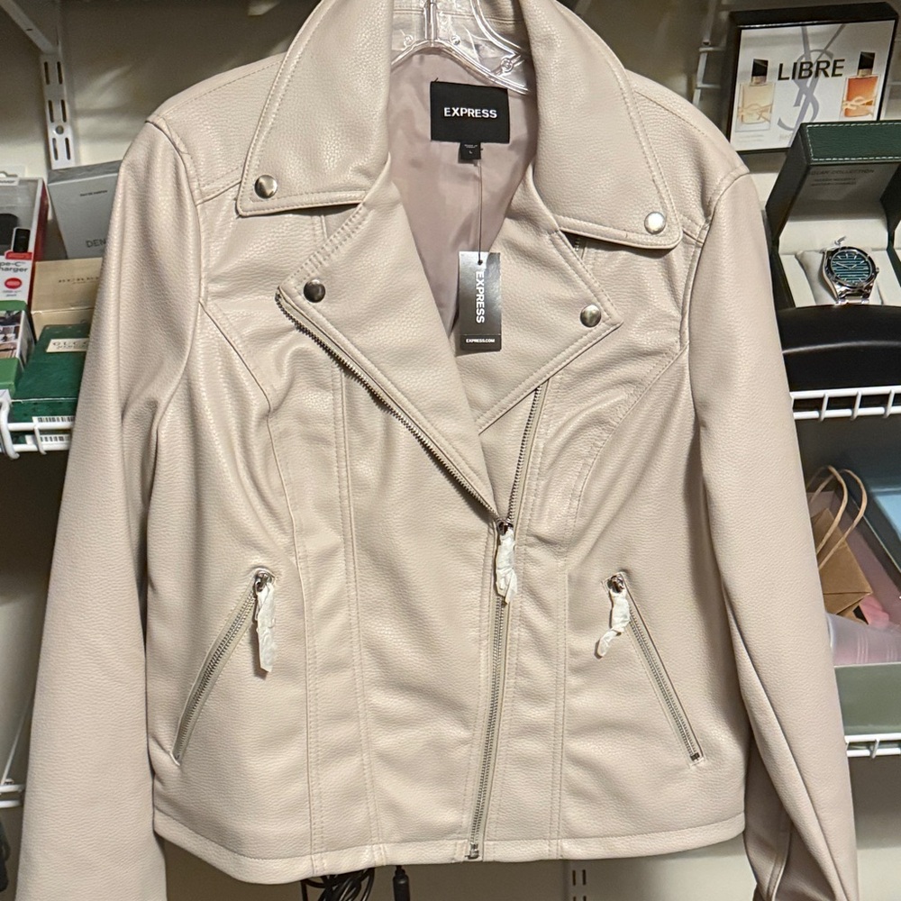 Express Women's Light Beige Leather Jacket